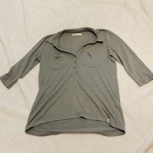 HOLLISTER grey 3/4 sleeve collared top